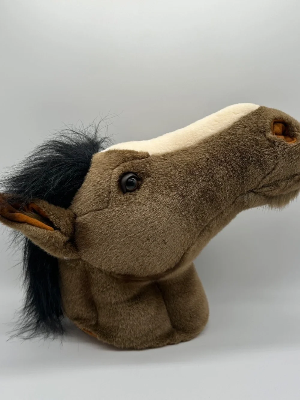 Realistic Brown Horse Head Plush Wall Mount Trophy Black Hair Mane Childs Room